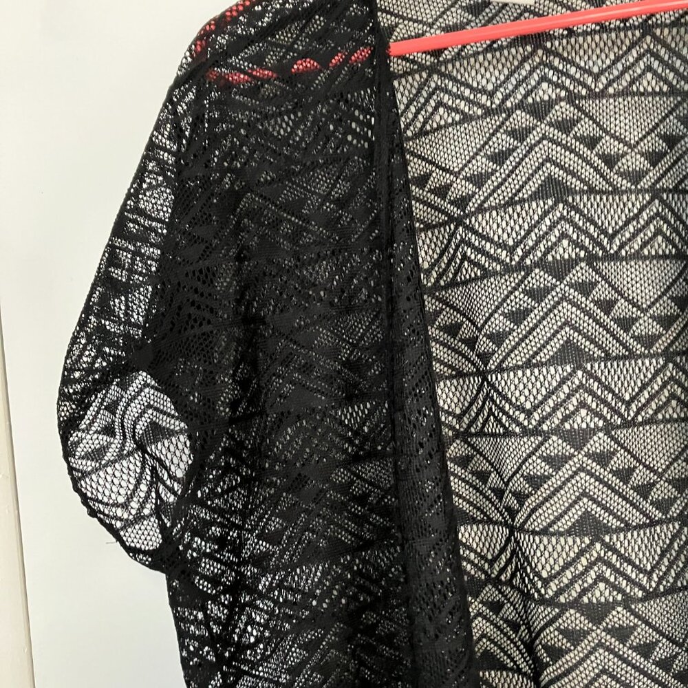 Black Lace with Fringe Coverup Top Size L EUC - Picture 2 of 5